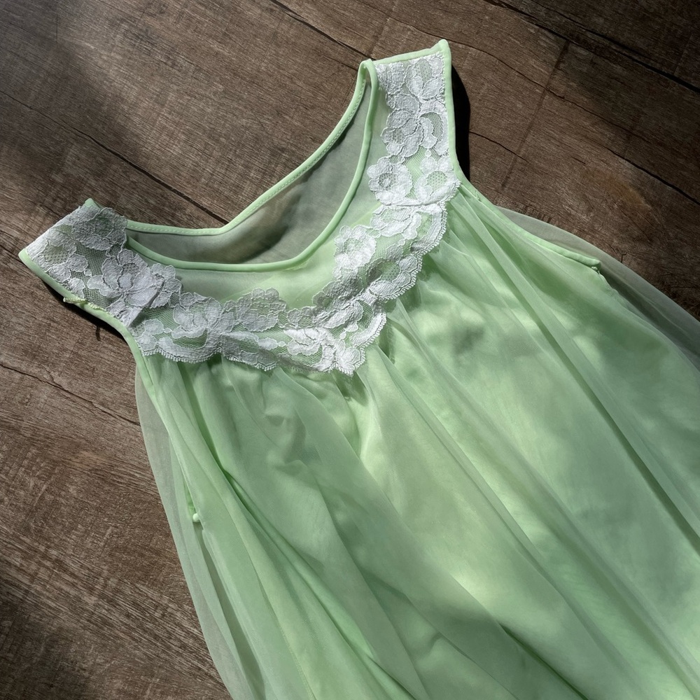 Vintage 60s 70s 80s Lingerie Nightie Nylon Green Sheer Negligee